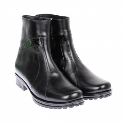 Ghete dama, casual, din piele naturala, cu fermoar, negre, imblanite - B5N foto