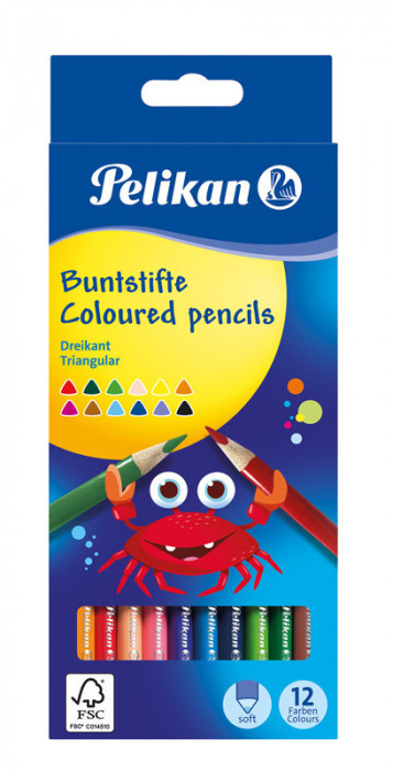 Creioane color, set 12 culori, sectiune triunghiulara