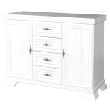 Comoda living VM3, 2 usi, 4 sertare, Alb Antichizat, 128 x 46 x 97 cm