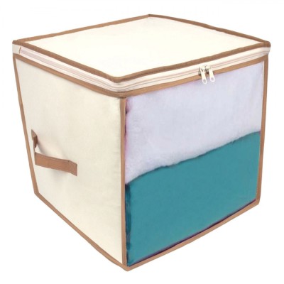Husă Depozitare Haine, Model Fermoar, Material Polipropilenă, Culoare Bej, Dimensiuni 40x40x40cm foto