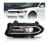 Far Dodge Charger, 06.2014-2015, montare fata, stanga, cu indicator led; cu lumini de zi tip LED; Tip=USA; HiR2+LED; manual; cu capac; cu bec; Omolog