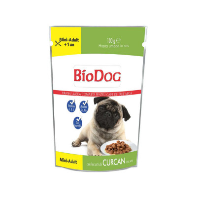 HRANA UMEDA PENTRU CAINI BIODOG PLIC MINI ADULT CURCAN IN SOS 100g foto