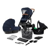 Carucior 3 in 1 Kinderkraft Prime 2 Mink Pro Navy: Landou, Scoica Auto, Geanta Mama, Accesorii incluse, 0-5 ani, Unisex
