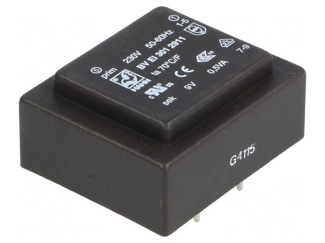 Transformator &icirc;ncapsulat 0,5VA 230V 9V 56mA PCB