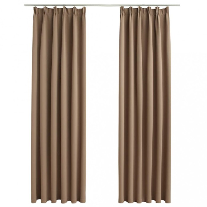 Draperii opace, 2 buc., gri taupe, 140 x 245 cm, cu carlige
