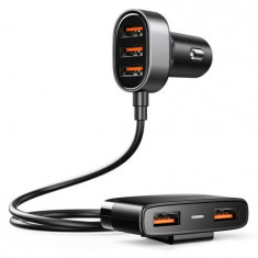 Joyroom încărcător auto inteligent 5x USB, 6,2 A, cu cablu prelungitor, negru (JR-CL03)