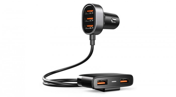 Joyroom &icirc;ncărcător auto inteligent 5x USB, 6,2 A, cu cablu prelungitor, negru (JR-CL03)