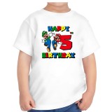Tricou copii, aniversar, tematica Happy Birthday, Super Mario, pentru baieti, 5 ani