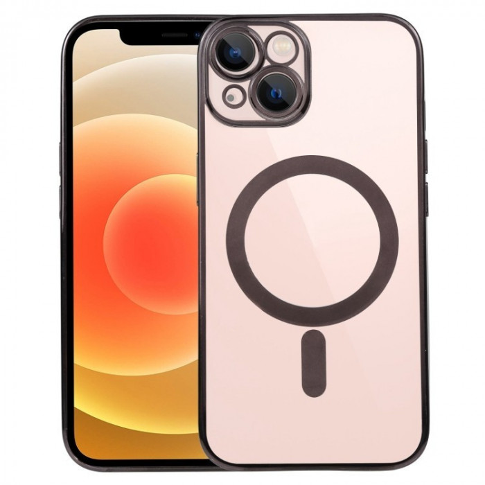 Husa magsafe pentru apple iphone 14 pro max, protectie camera, full tpu, margini colorate electroplating, magnetica, incarcare wireless, flippy, negru