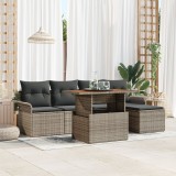 Gossi set de dining pentru gradina cu 6 piese si perne gri din ratan polimer acacia
