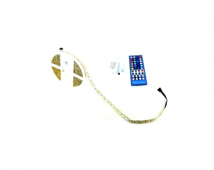 Rola banda 12V cu 1 rand LED SMD 5050 ALB si 1 rand LED SMD RGB 60led m IP65 + telecomanda 40 taste