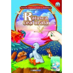 Carte de colorat A4 cu povesti si abtibilduri - Ratusca cea urata