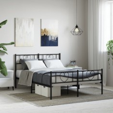 Cadru pat fără saltea, cu tăblie picioare negru 160x200cm metal