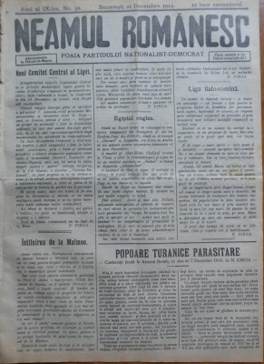 Ziarul Neamul romanesc , nr. 50 , 1914 , din perioada antisemita a lui N. Iorga foto