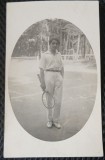 Fotografie tip Carte Postala, Tanar la tenis, perioada interbelica