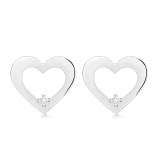 Cercei cu diamante din argint 925 &ndash; conturul inimii cu un diamant transparent, știfturi