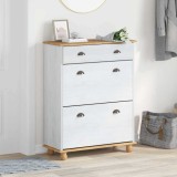 vidaXL Dulap Pantofi Alb Lemn Pin Solid 85x35x108cm | Pantofar Hol Modern 3 Sertare | Organizator Incaltaminte Dormitor