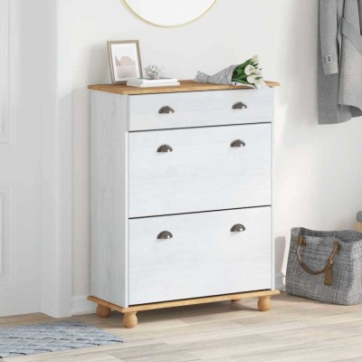 vidaXL Dulap pentru pantofi Alb 85 x 35 x 108 cm Lemn masiv de pin foto