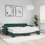 VidaXL Pat de zi cu extensie și saltele verde &icirc;nchis 80x200 cm catifea