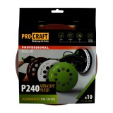 Disc abraziv pentru slefuitor cu excentric KD225.240 PROCRAFT (Set 10 buc) Diametru: 225 mm Granulatie: P240 Innovative ReliableTools
