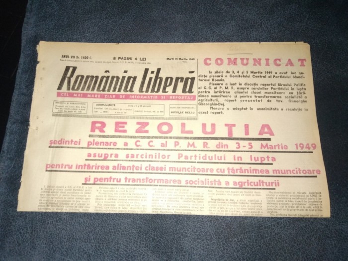 ZIARUL ROMANIA LIBERA 15 MARTIE 1949