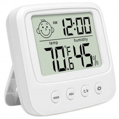 Termometru digital cu higrometru si ceas, alarma, Ecran LCD Luminat de birou sau prindere pe perete
