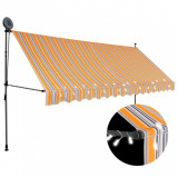 Copertină retractabilă manual cu LED, galben &amp; albastru, 350 cm, vidaXL