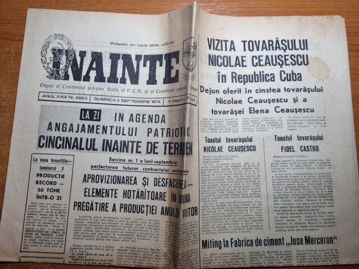 ziarul inainte 2 septembrie 1973-ceausescu vizita in cuba,fidel castro