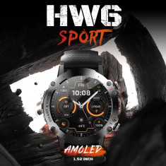 Smartwatch HW6 Sport Amoled 1.52 inch, curea neagra, Wear Fit Sport design
