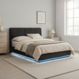 LED Polsterbett Tr&ouml;stiar 140x200cm Schwarz [en.casa]