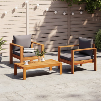 vidaXL Set de canapele de grădină cu perne, 3 piese, lemn masiv acacia foto