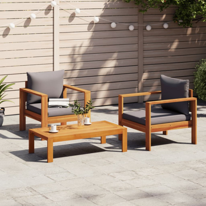 vidaXL Set de canapele de grădină cu perne, 3 piese, lemn masiv acacia