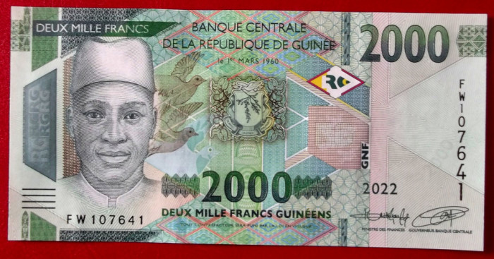 Guinea 2000 2.000 Francs 2022 UNC necirculata **