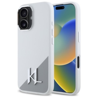 Husa pentru iPhone 16 - Karl Lagerfeld Silicone (KLHMP16SSCMKMPCH) - White Shadow Metal Initial foto