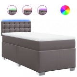Cumpara ieftin Pat box spring cu saltea, gri, 90x190 cm, piele ecologica