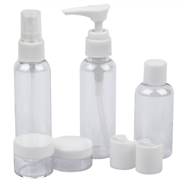 Set Sticle Călătorie, 7 Bucăți, Capacitate 11ml-60ml, Transparent, Plastic