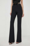 Elisabetta Franchi pantaloni femei, culoarea negru, evazati, high waist