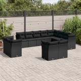 VidaXL Set canapele de grădină, 12 piese, cu perne, negru, poliratan 3218525