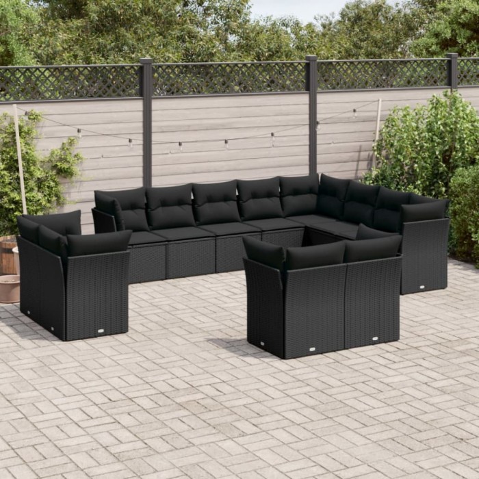 vidaXL Set canapele de grădină, 12 piese, cu perne, negru, poliratan 3218525