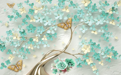 Tablou canvas Pom cu flori verzi, abstract, 90 x 60 cm foto