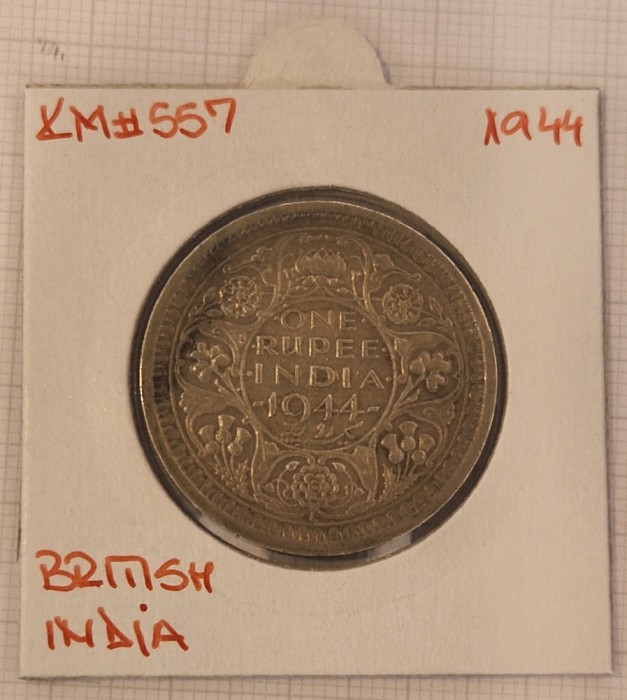 British India KM#557, argint, 1944, 1 Rupie
