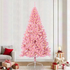 Brad de Crăciun cu lumini decorative cu coarde Roz 240 cm