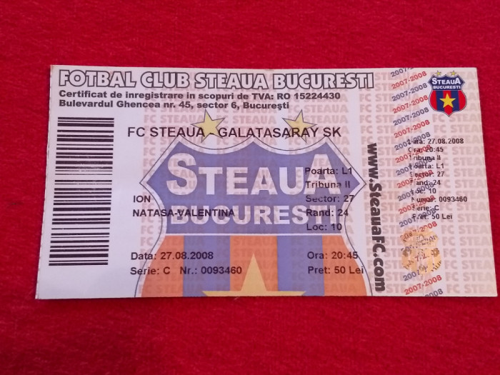 Bilet meci fotbal STEAUA BUCURESTI - GALATASARAY (27.08.2008)