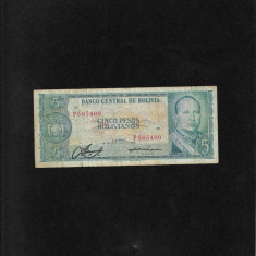 Rar! Bolivia 5 pesos bolivianos 1962 seria565400 mici fisuri