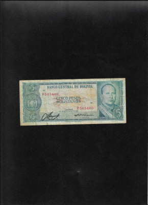 Rar! Bolivia 5 pesos bolivianos 1962 seria565400 mici fisuri foto
