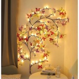 Cumpara ieftin Ghirlanda cu ramuri flexibile, cu becuri LED, telecomanda si alimentare USB, model de toamna, 1.6 m, 72 LED-uri, maro