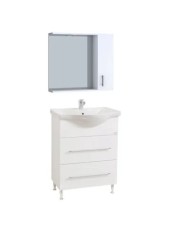Set mobilier baie cu lavoar ceramic, GN1871, front MDF, un sertar, o usa, 65 cm, picioare cromate reglabile, manere cromate si oglinda cu dulap GN0001