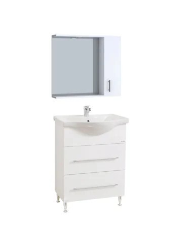 Set mobilier baie cu lavoar ceramic, GN1871, front MDF, un sertar, o usa, 65 cm, picioare cromate reglabile, manere cromate si oglinda cu dulap GN0001
