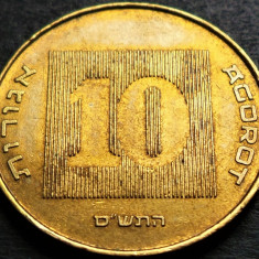 Moneda exotica 10 AGOROT - ISRAEL, anul 1993 * cod 728 C