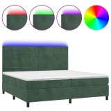 Cumpara ieftin Pat cu arcuri, saltea si LED, verde inchis, 200x200 cm, catifea